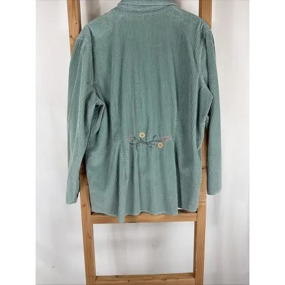 J. Jill Mint Green Corduroy Button Up Flower Pattern Jacket #1328 Size XL - Picture 3 of 4